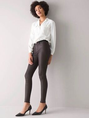 NWT WHBM High rise waisted Coated Skinny Jeans WAX BROWN THE SKINNY SIZE 4S
